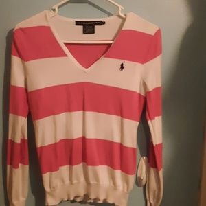 pink and white polo sweater